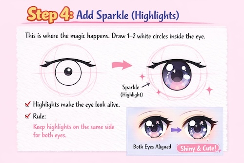 Learn how to draw cute anime eyes easy with this simple step by step guide. Perfect for beginners who want big, sparkly, adorable anime eyes.