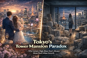 Tokyo’s tower mansion boom suggests growth and prosperity. But investment-driven high-rises may not translate into real demographic stability. A structural look at urban imbalance.