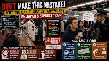 Discover why Japan's "Zen-seki Shitei" (All-Reserved) express trains catch tourists off guard. Learn how the LED light system works, why the "hop-on" mindset fails, and how to book your seats like a pro to avoid public embarrassment and enjoy a stress-free journey.